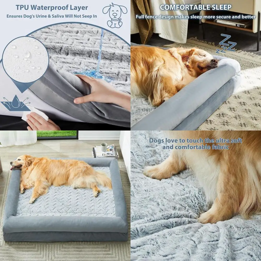 Jumbo Orthopedic Dog Bed with Removable Waterproof Cover, XL Pet Sofa Bed with Bolster Sides
