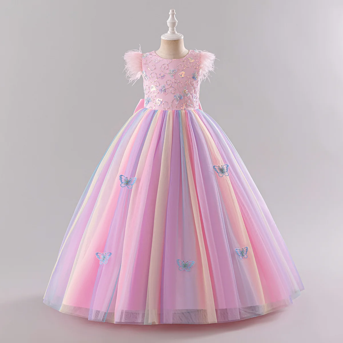 

Girl Party Dress Gown Butterfly Child Girls' Festival Dresses Kid's Clothes Sequins Rainbow color