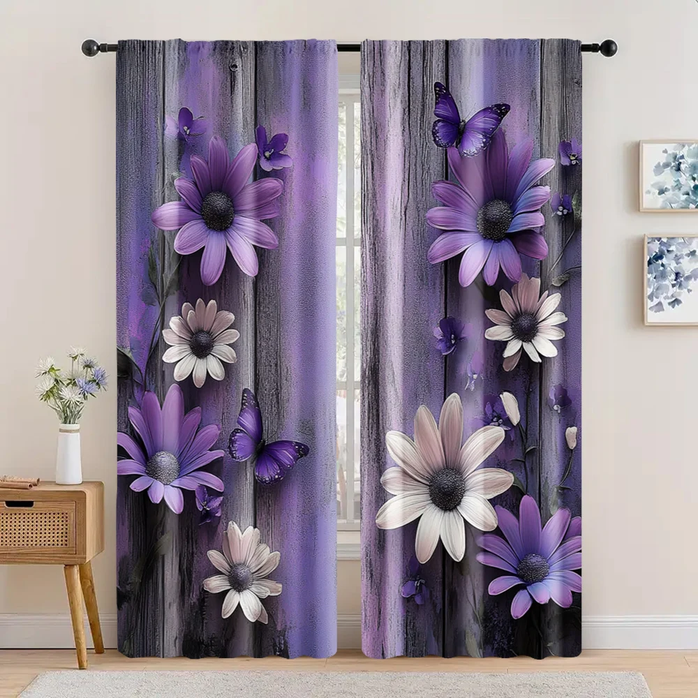 

2pc, Scene Curtains purple daisy Durable 100% Polyester Fabric,Without Electricity Family Party Decoration Suitable for Room,