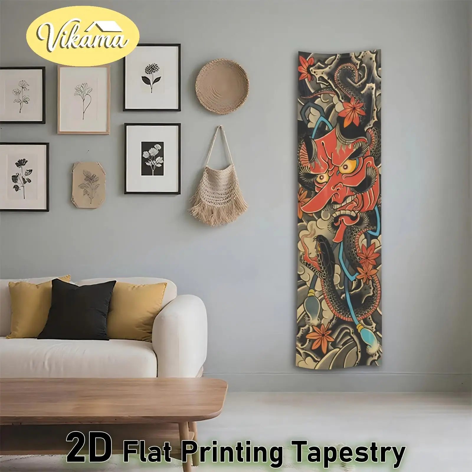 Japanese Hannya Snake Tapestry, Narrow-Width Tapestry Featuring Traditional Ukiyo-e Motifs, for Hallway Home Decor