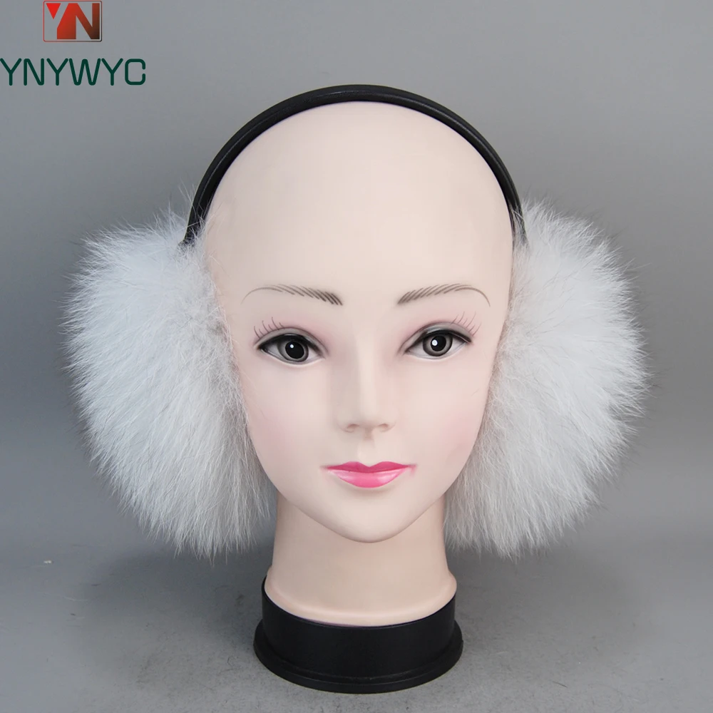 

New Arrival Winter Warm 100% Real Fox Fur Ear Cover Women Plush Genuine Fox Fur Earmuff Lady Big Pompoms Fox Fur Fluffy Earmuffs