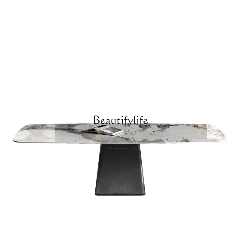 

Italian-Style Light Luxury Stone Plate Rectangular Marble Dining Table Luxury Stone Dining Table