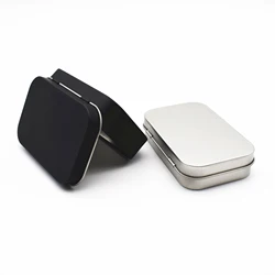 Metal Rectangular Empty Mini Tin Box Tinplate Push Candy Pill Cases Bins Jar Hinged Containers Small Organizer Storage Box
