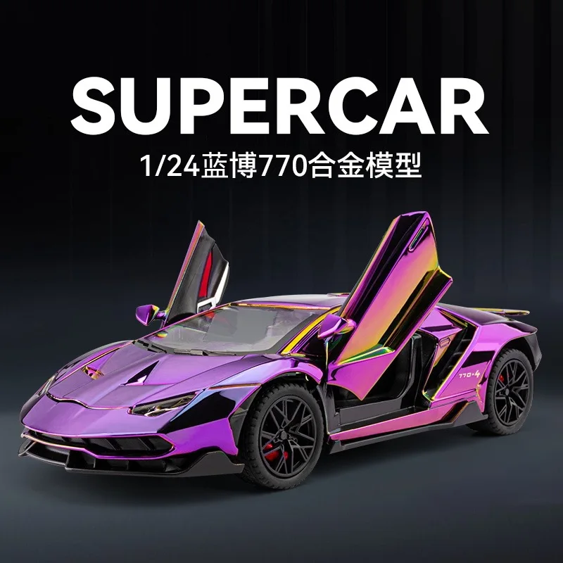 1: 24 LP770 electroplated simulation sports car model with sound and light feedback, openable toy ornament