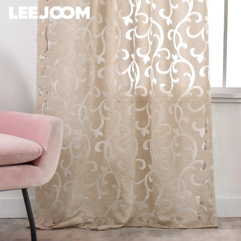 LEEJOOM Jacquard Curtain Floral Window Treatment for Living Room Home Decoration Pull Pleated Tape Curtain 1PC