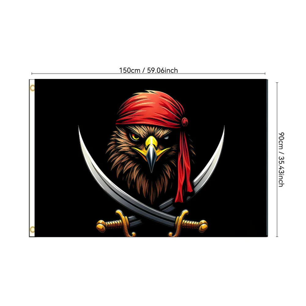 Pirate Eagle Flag 2x3ft 3x5ft - Red Bandana Eagle with Crossed Scimitars Black Polyester Pirate Theme Banner Outdoor Decor