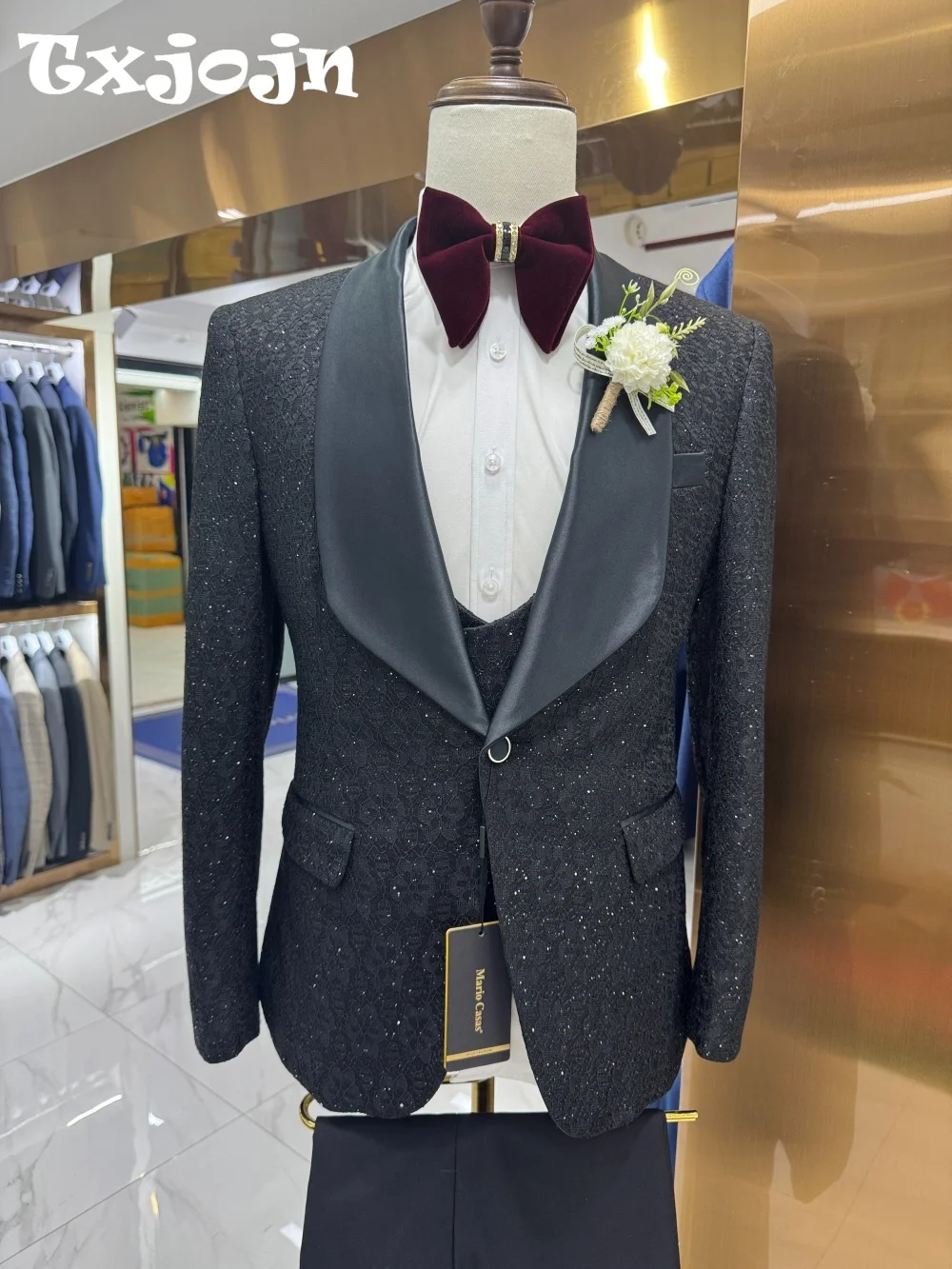 Stylish Jacquard Men's Suit Set 2025 Formal Single Breasted Men Office Suit Formal Peak Lapel Men For Business Wedding Suit