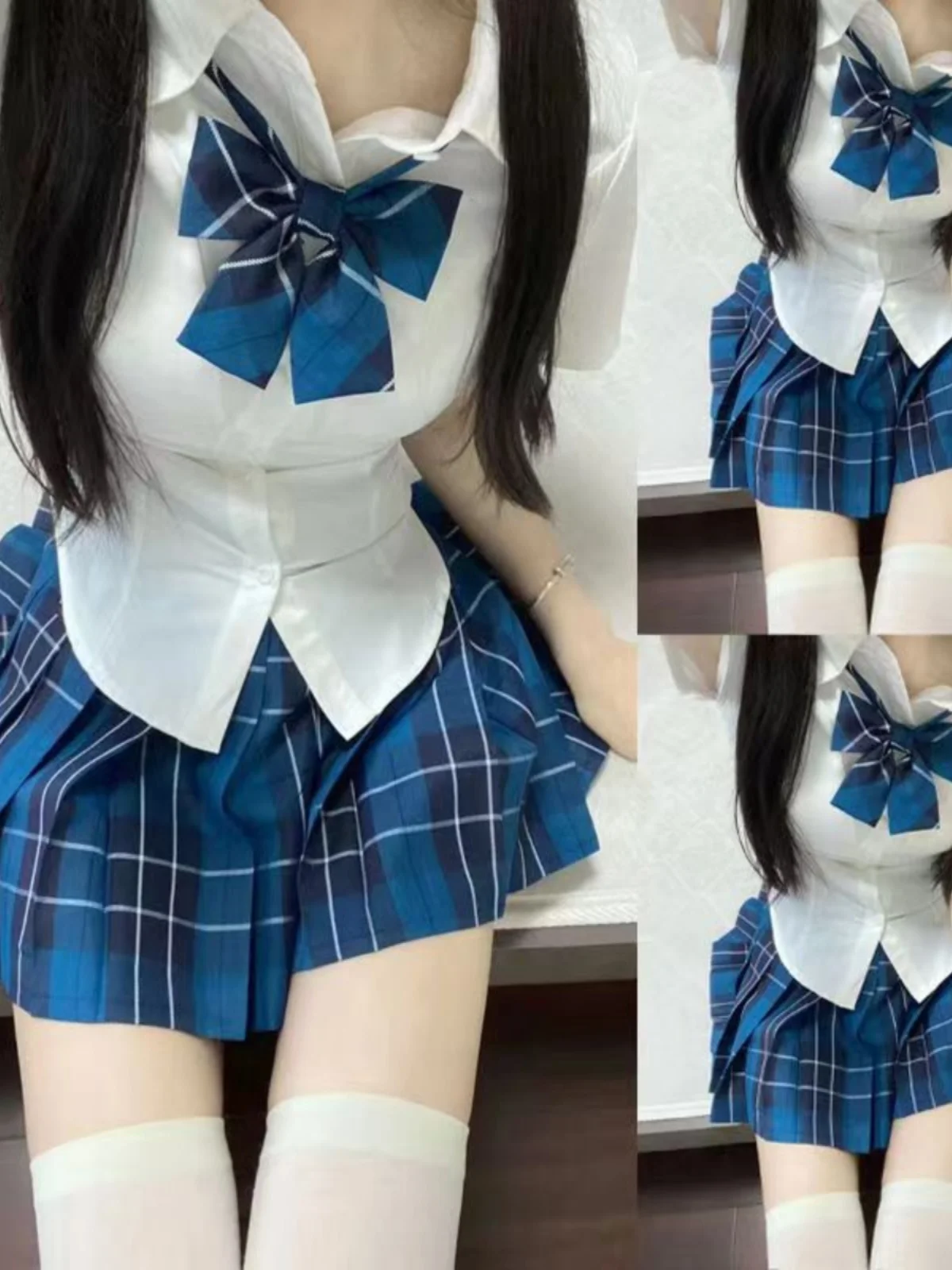 

Pure Desire Short Sleeve Uniform Set Women's Fashionable Tight-Fitting School Style Top Quality Polyester Button-Up Shirt