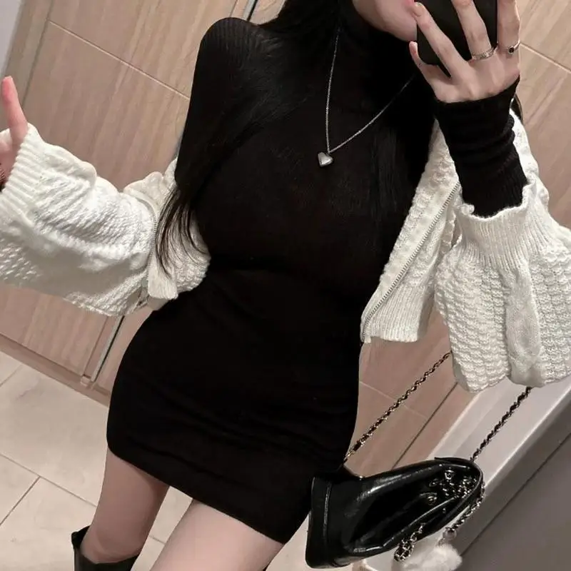 Coreano sle gola alta fino ajuste camada base ort saia longa sve envoltório em torno do corpo ape melhorando dr para mulher