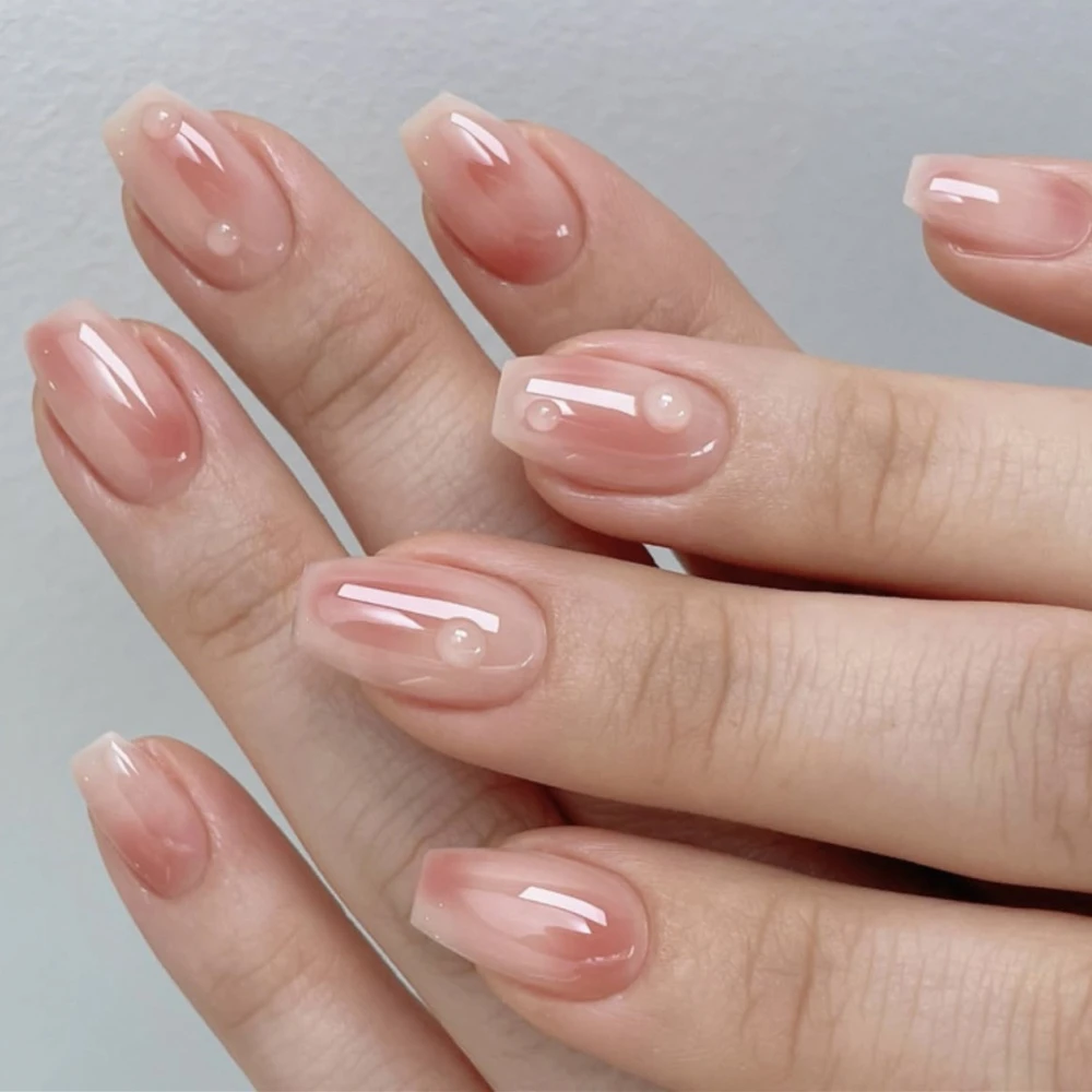 قصيرة مستديرة الوردي هالة الصباغة يمكن ارتداؤها مسمار الفن بسيط شيك عارية أحمر الخدود الأظافر وهمية انفصال الانتهاء الأظافر كاذبة اضغط على الأظافر