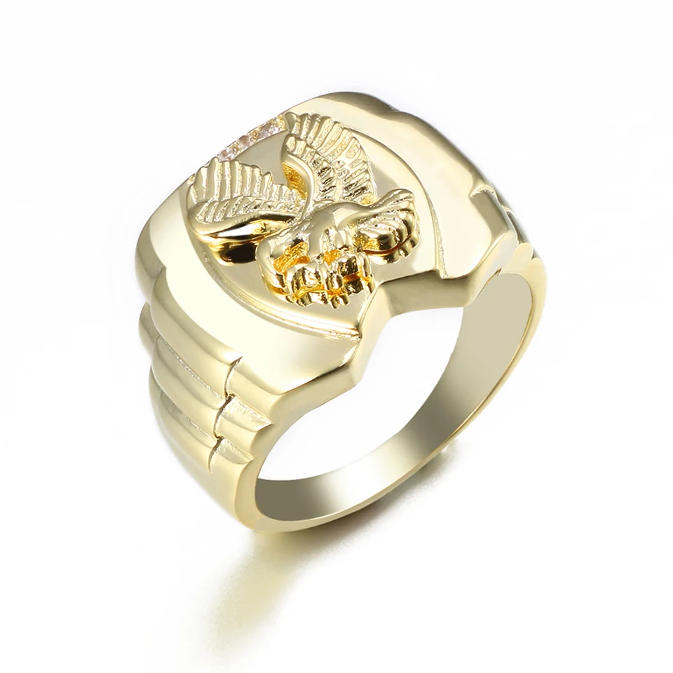 

VANAXIN Eagle Animal Fashion Men Ring Hip Hop 14k Gold Plated Cubic Zirconia Domineering Anniversary Banquet Party Jewelry