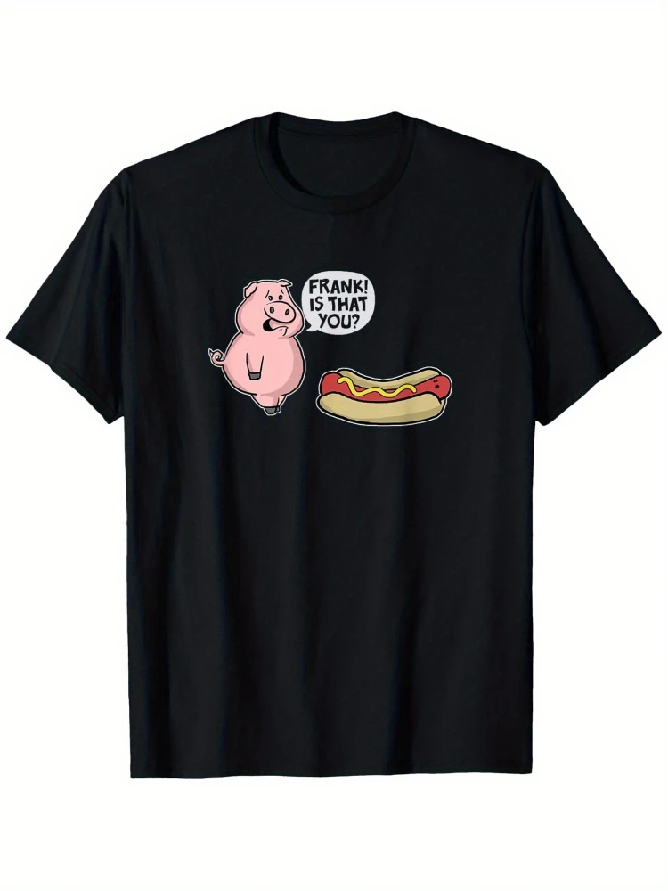 

Small Pig And Hot Dog Funny Cartoon pattern design-100% cotton summer O-neck short sleeve casual printed T-shirt.