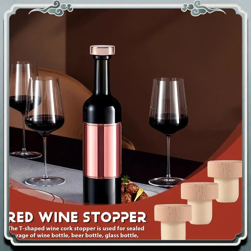 Durable 50 piezas botella de vino corcho tapones de corcho en forma de T confiable para vino corcho tapón de vino corchos de vino reutilizables vino de madera y caucho