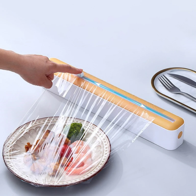 2in1 Plastic Wrap Dispenser Cling Film Dispenser Cutter Saran Wrap Dispenser Aluminum Foil Parchment Paper Injector Kitchen Tool