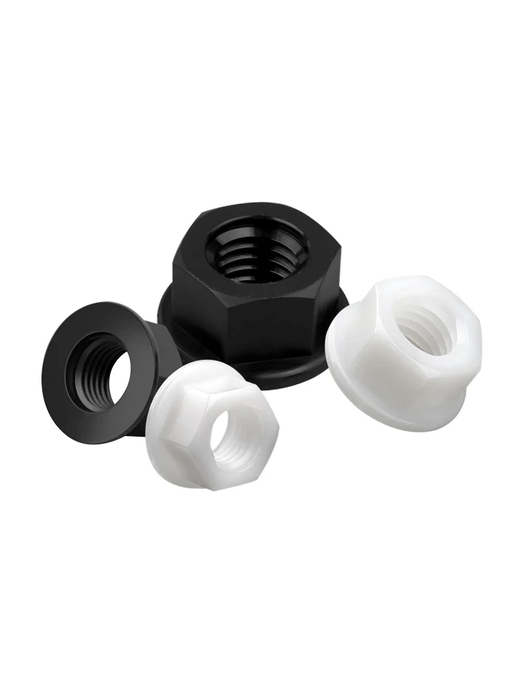 Black/White M3 M4 M5 M6 M8 M10 M12  Nylon Hexagon Flange Nut  Plastic Locking Nut for Heat/ Electricity Insulation