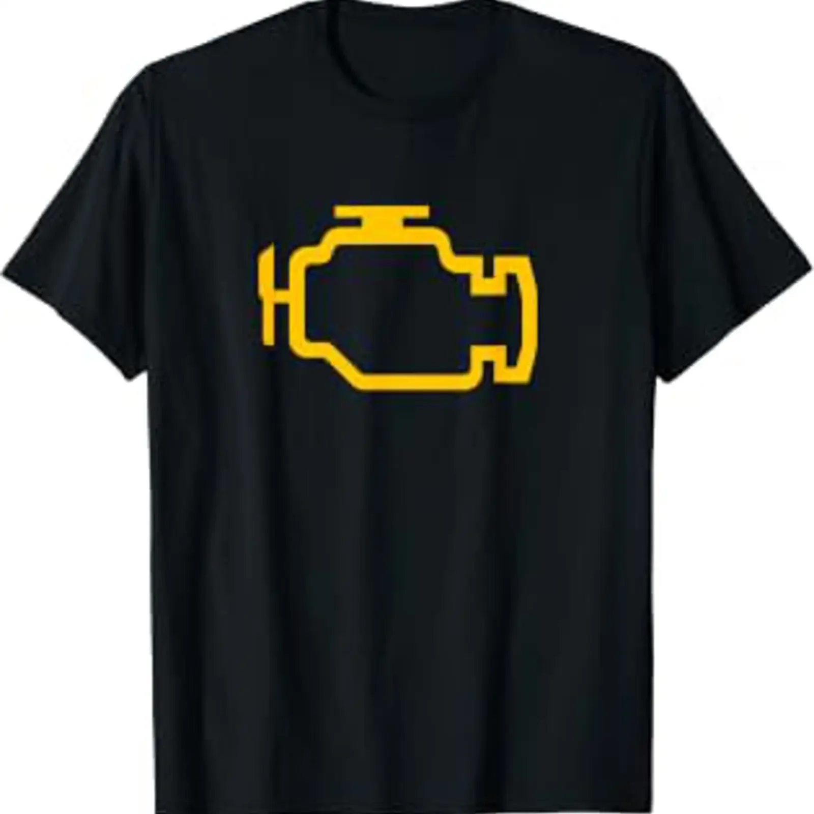 Yellow Check Engine Light T Shirt vintage Washed streetwear homme Breathable Versatile Slightly Stretched Unisex fashion