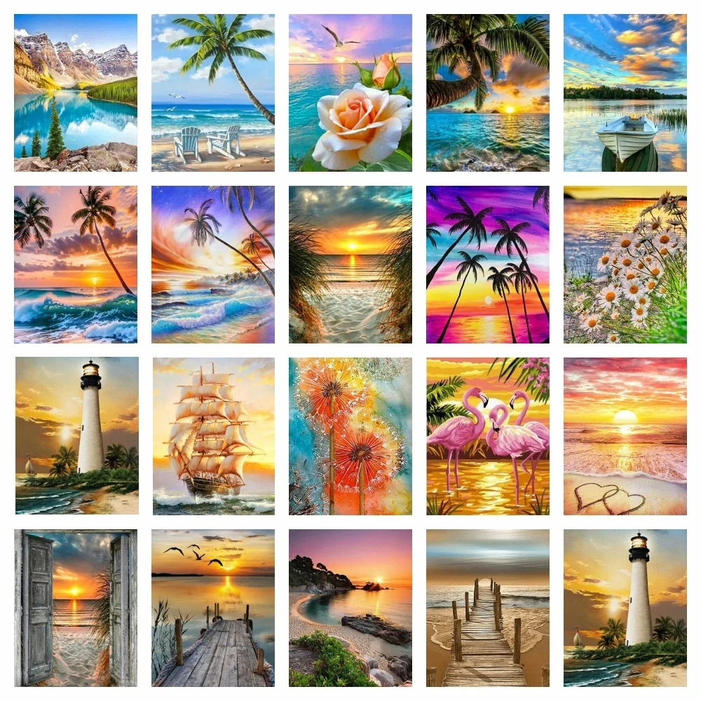 AZQSD 5d Diamond Painting Full Drill Square Sunset Seaside Landscape Home Decor 30x40cm Embroidery Mosaic 5d Diy 20x30cm