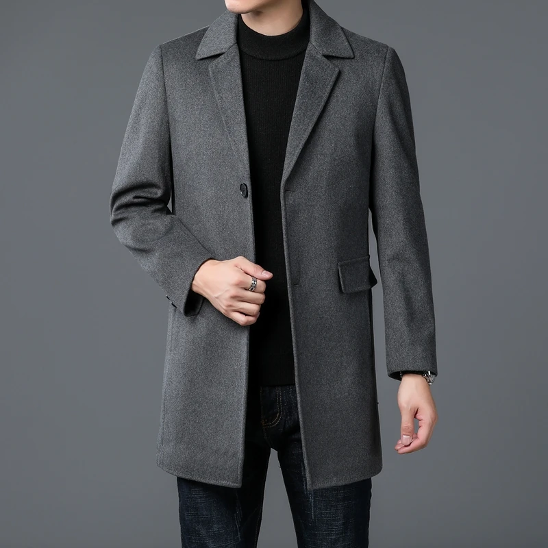 Gentlemen's Winter Wool Overcoat Men Gray Black Essential Coat Notched Collarr Single Breasted Design Outfits Old Money Style