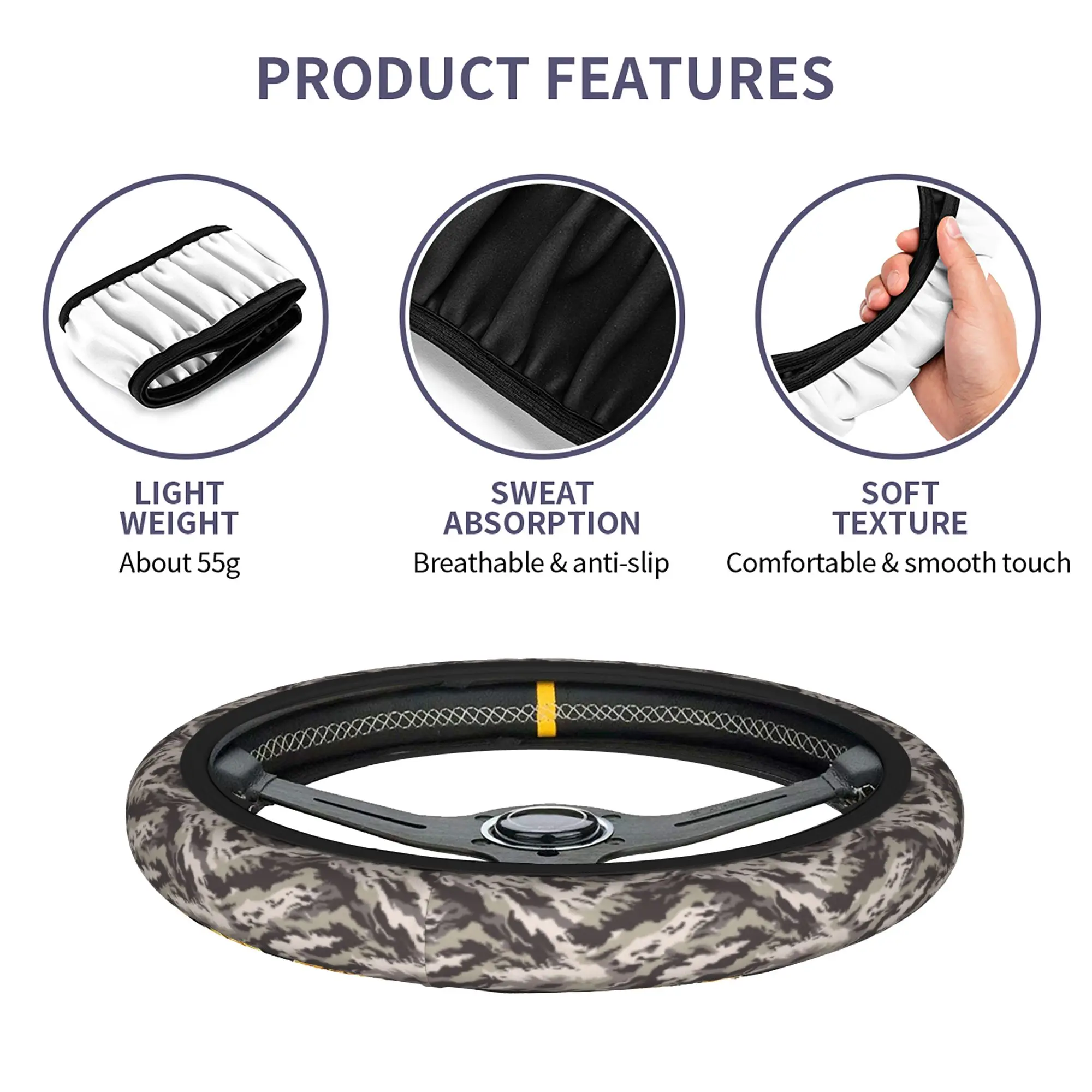 Camo Camouflage Car Steering Wheel Cover 37-38 Anti-slip  Auto Steering Wheel Protector Fashion Car Accessories - view 6