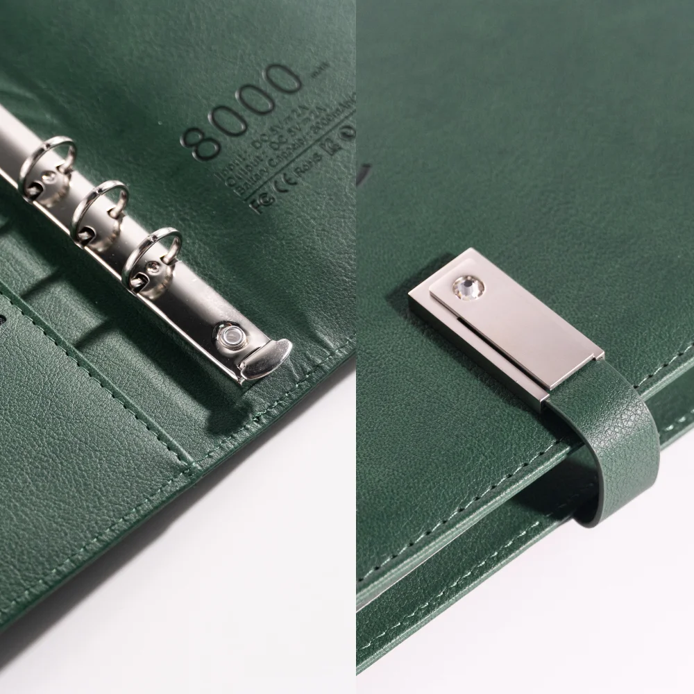 Кожаный блокнот А5 со встроенным блоком питания, беспроводной зарядкой и зарядным кабелем 3-в-1. Портативный журнал для бизнеса, путешествий