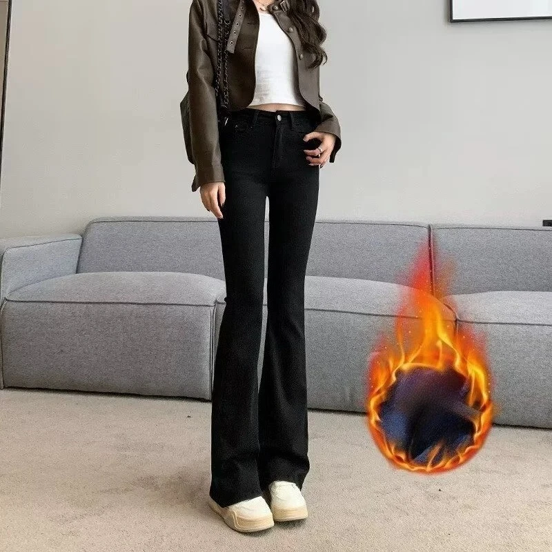 جينز قطيفة دافئ 025 جينز بناتي موجز عالي الخصر متوهج جينز نسائي قابل للتمدد من قماش الدنيم بنطلون جرس قيعان #1