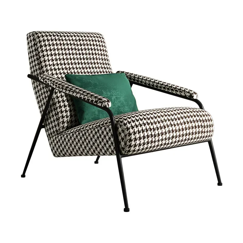 

Nordic Leisure Armchair Home Fabric Living Room Chairs Houndstooth Backrest Lazy Sofa Home Furniture Bedroom Leisure Sofa Chair