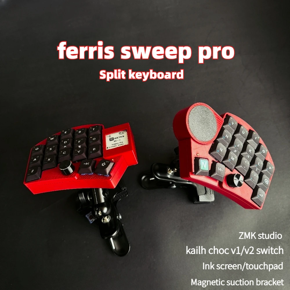 Touchpad Ferris Sweep Pro Split Keyboard Choc V1/v2 Low Profile Ink Screen Knob ZMK Bluetooth Wireless Ergonomics Game Keyboard