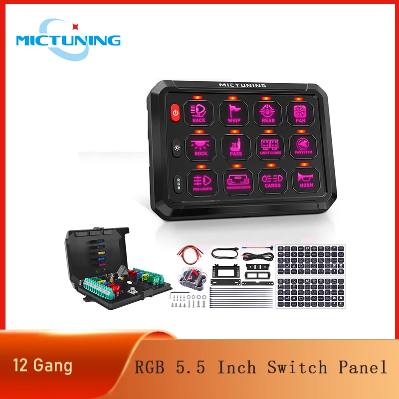 

Mictuning RGB 11-Color Adjustable LED 5.0 Inch 12 Gang Switch Panel Circuit Control Relay System Box for Boat Car UTV Caravan