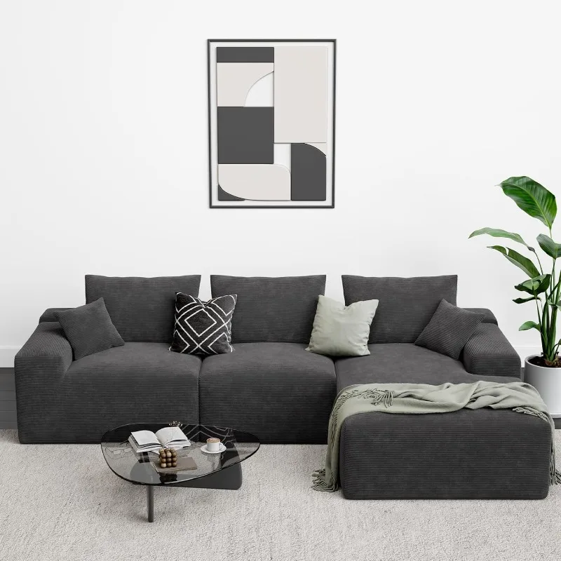 

120" L-Shaped Moder Modular Sectional Sofa for Living Room, Corduroy Upholstery Dark Grey, Oversized Couch with Deep Sea