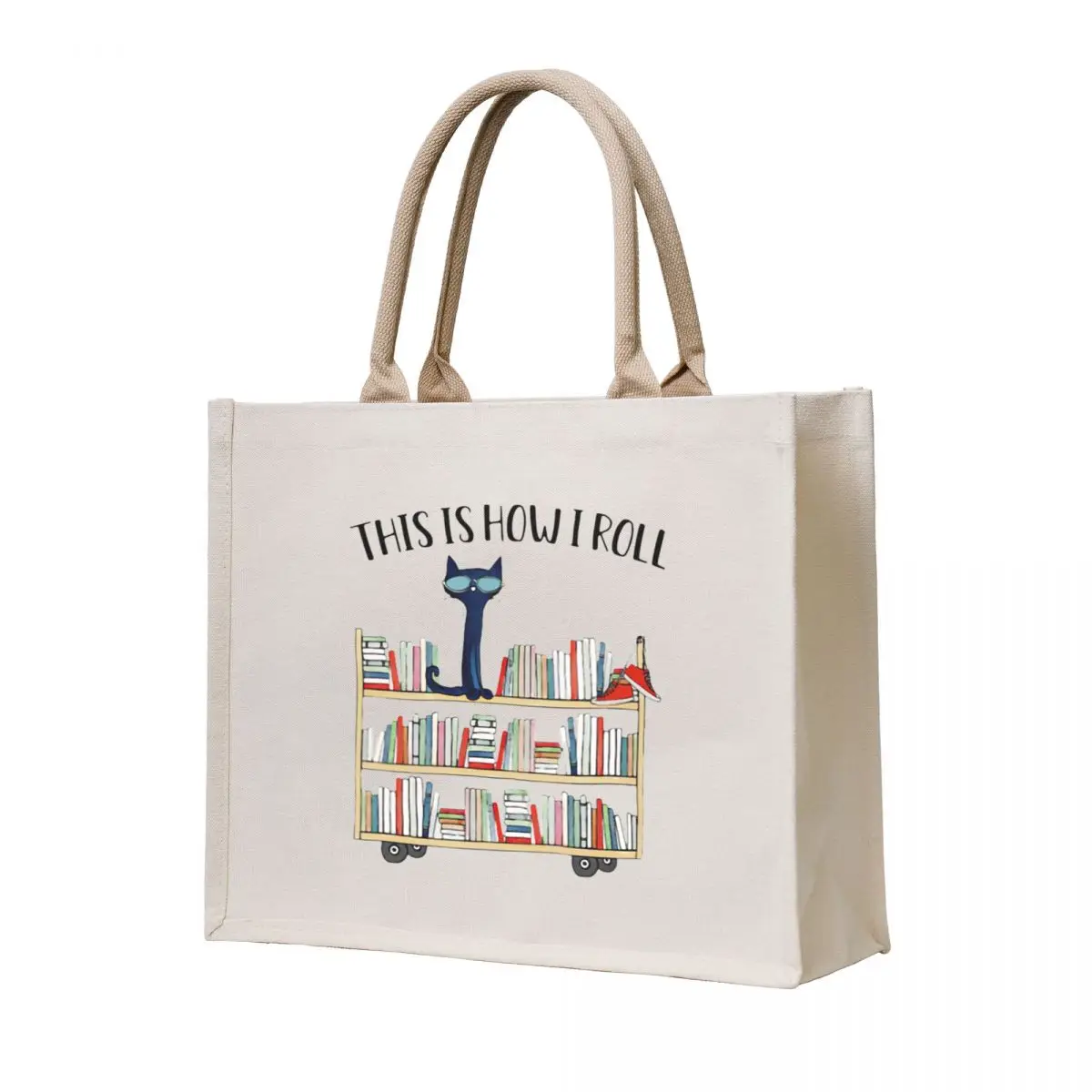 

CAT AND BOOKS THIS IS HOW I ROLL Tote Bag hand bag ladies Custom bag Beach