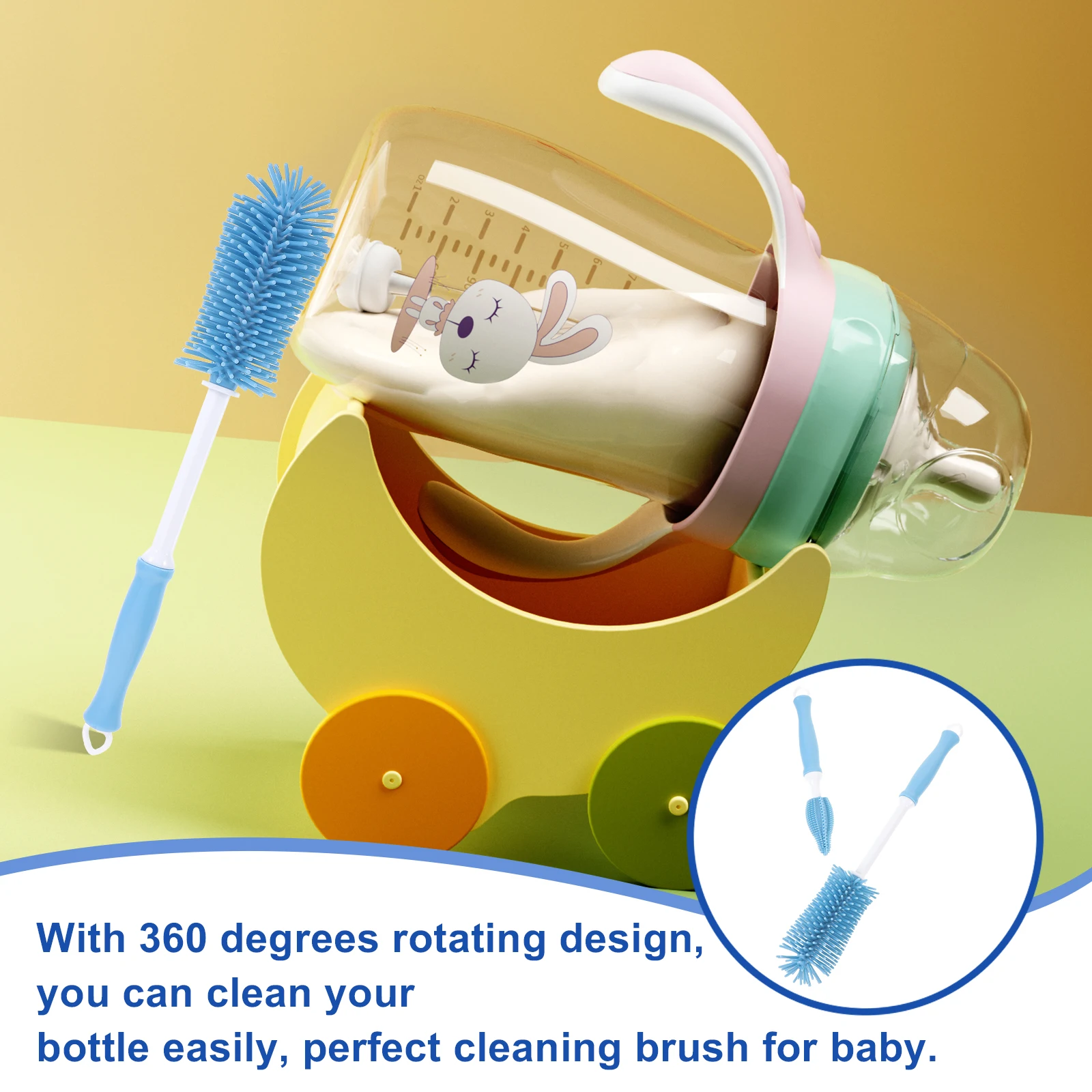 

1pc Silicone Feeding Bottle Brush 360 Degree Rotating Cleaning Tool Anti-Slip Handle Lightweight Durable Suction Cup Storage