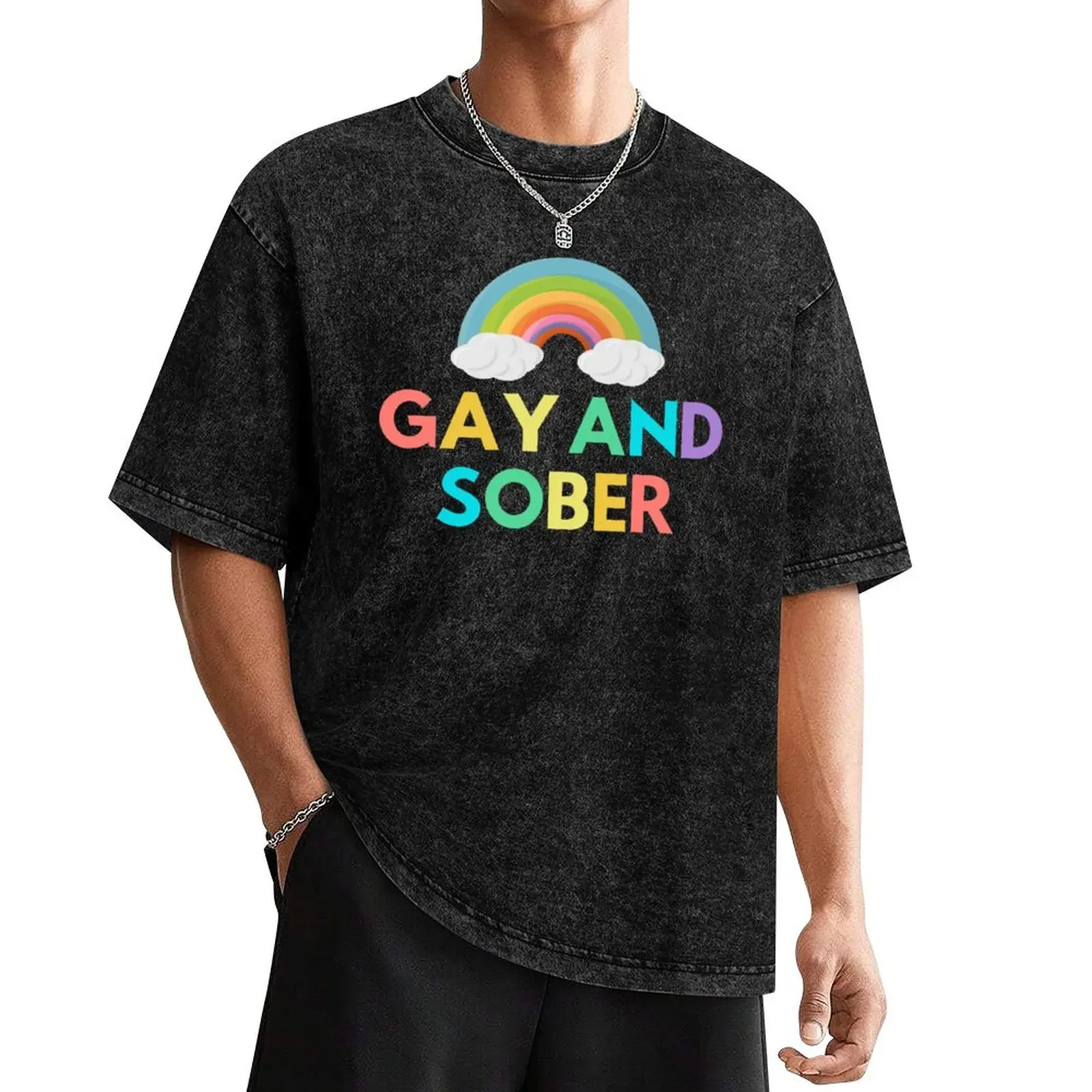 

Gay And Sober Alcoholic Addict Recovery T-Shirt Short sleeve tee cotton graphic tees t shirts for men cotton