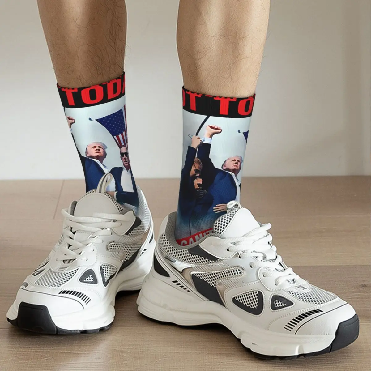 Happy Funny Trump Fight 2024 Trump Shot Fight 2024 Election Men's Socks Vintage Harajuku Donald Trump Hip Hop Novelty Pattern