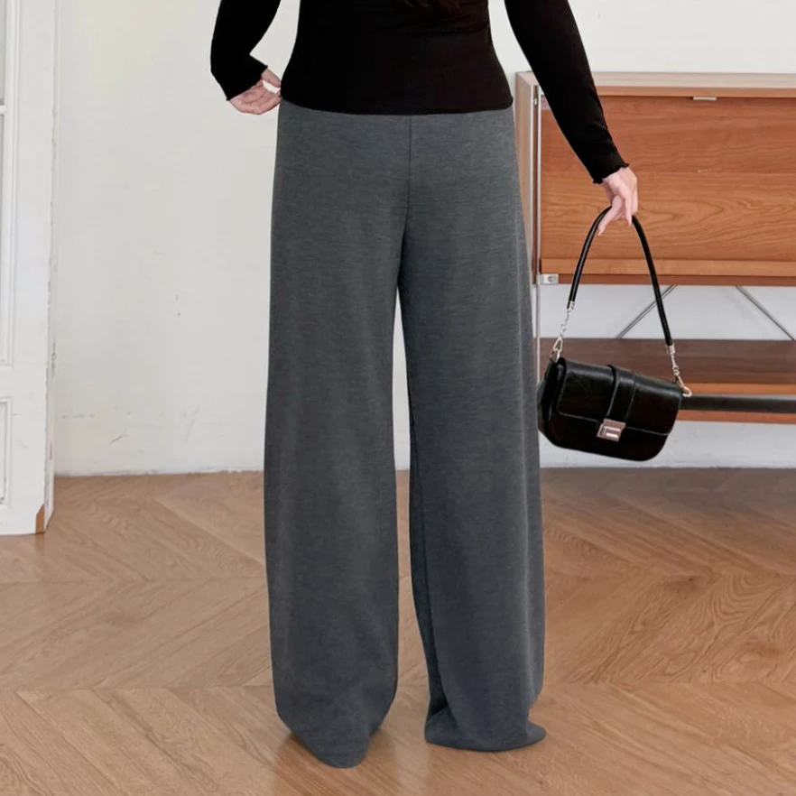 XXXXL moda de talla grande pantalones de pierna ancha para mujer pantalones de lana de punto sueltos y suaves Premium Casual Otoño e Invierno 9420