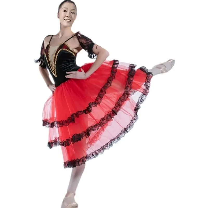 Red Professional Ballet Tutus For Girls Child Swan Lake Ballet Dress Dance Clothes Pancake Ballerina Figure Skating Dress