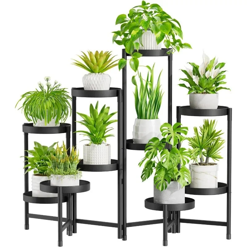 

10 Tier Plant Stand for Indoor Outdoor, Tiered Folding Corner Flower Display Holder Shelf, Metal 30 Inch Tall Rack for House