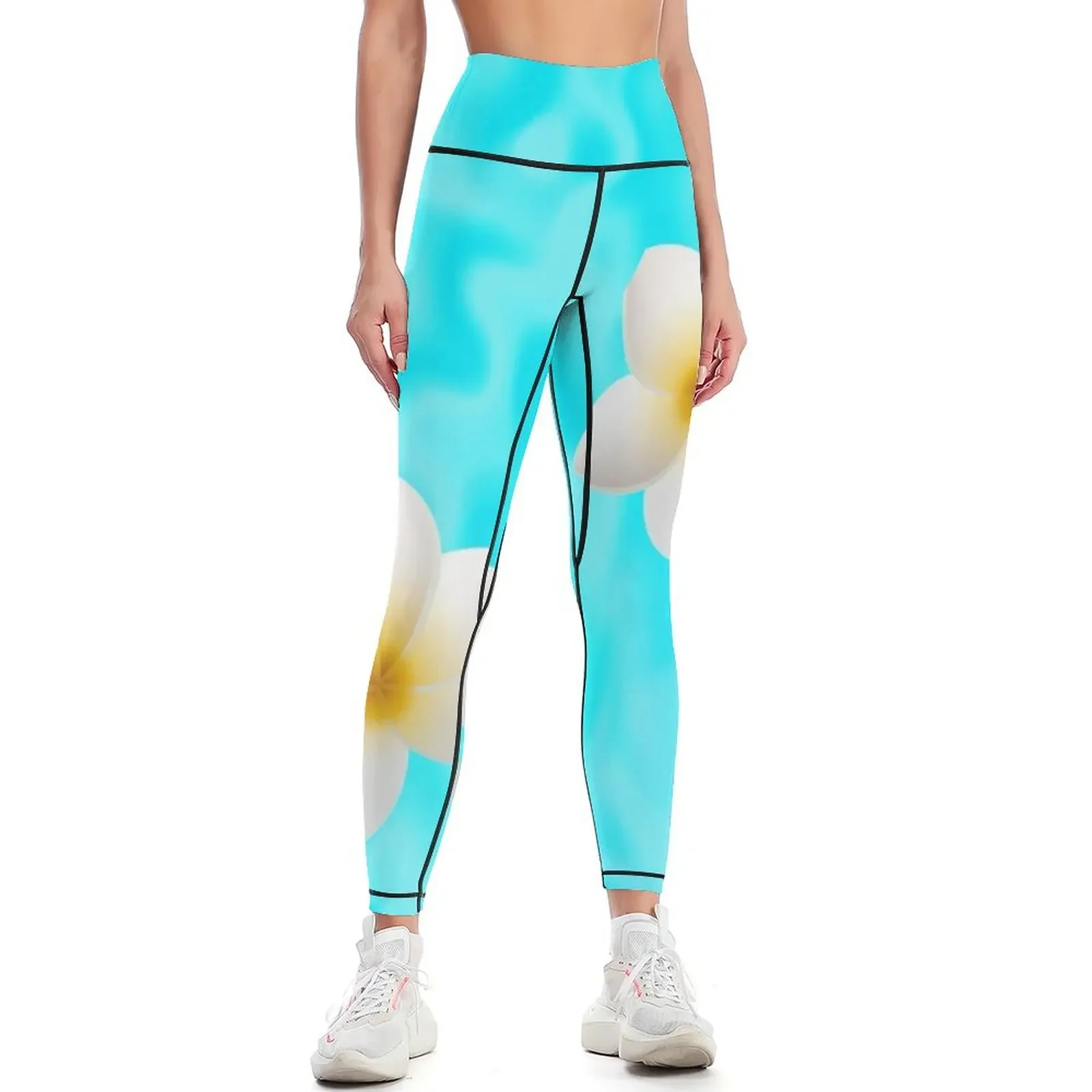 

Lilo and Nani inspired white plumeria hawaiian flowers Leggings Women's fitness gym womans sports shirts gym Womens Leggings