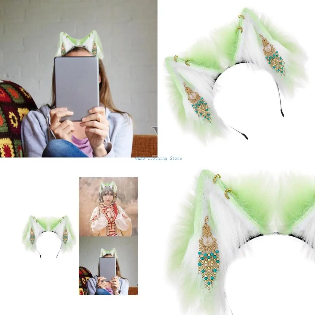 

N0PE Cosplay Hair Hoop Ear Hairband Retro Ethnic Tassels Pendant Anime Headband Costume Accessory Themed Party Headpiece