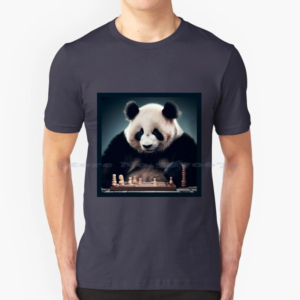 Panda Playing Chess T Shirt 100% Cotton Tee Panda Animal Cute Chess Pets Artificial Intelligence