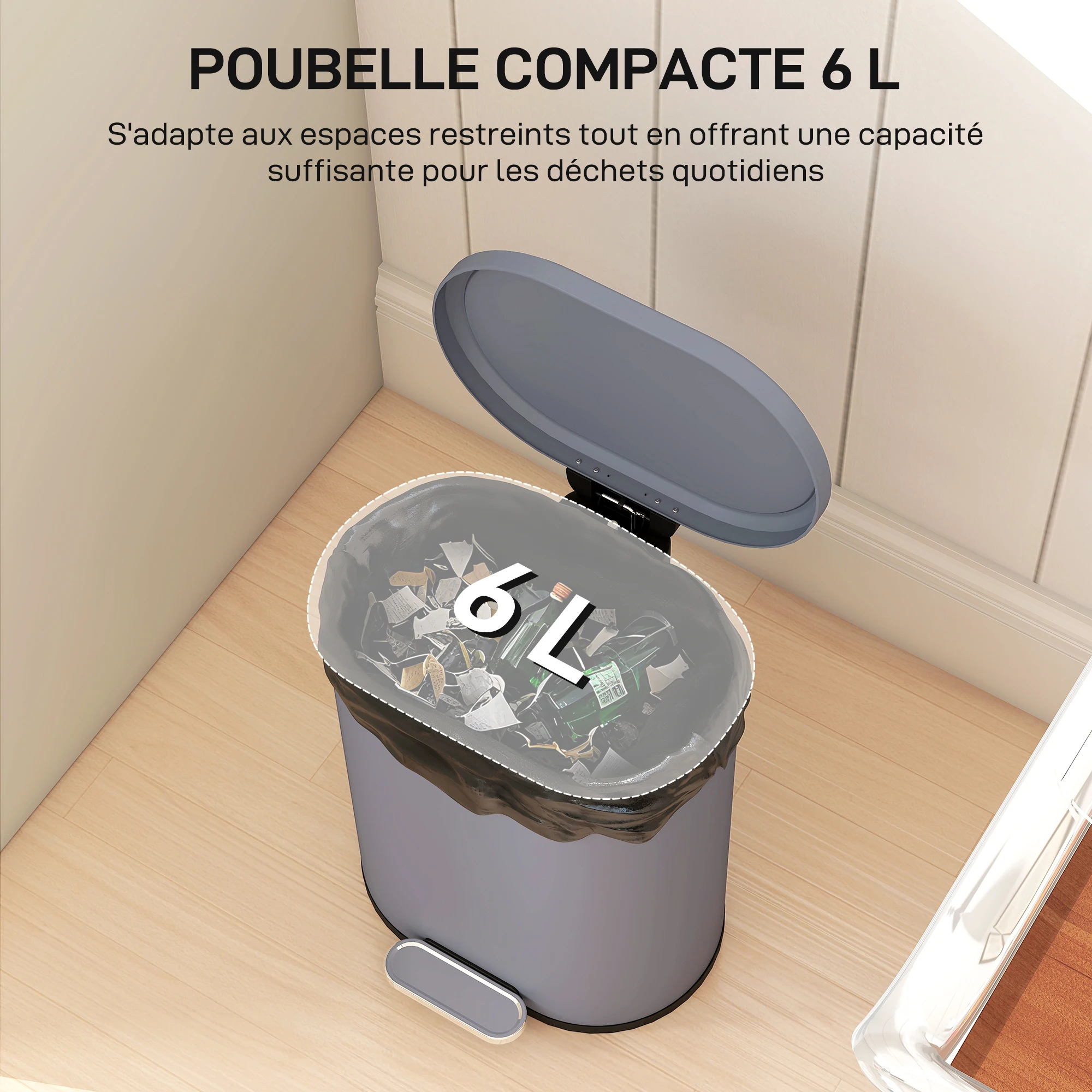 Cubo de basura moderno de 6L con pedal y tapa de cierre suave y silencioso, diseño compacto y elegante para todas las habitaciones, sin ruido ni desorden