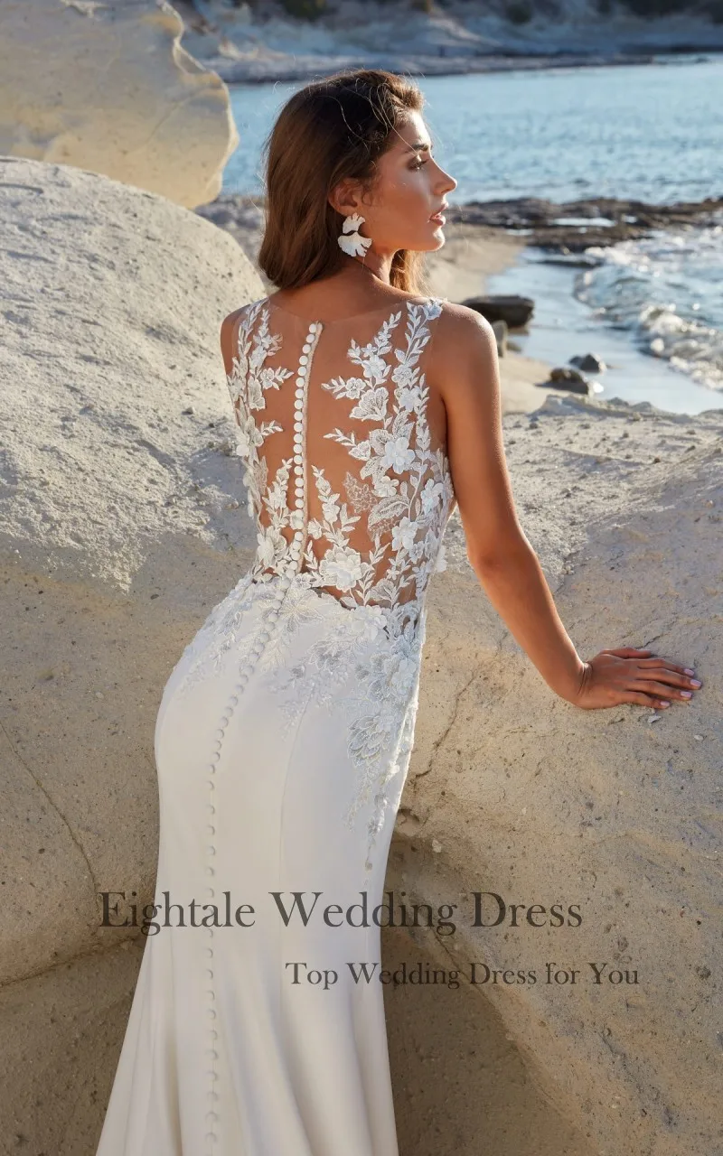 Eightale turquia vestidos de casamento para as mulheres praia branco marfim laço boho sereia vestidos de noiva robe femme chic et élégante