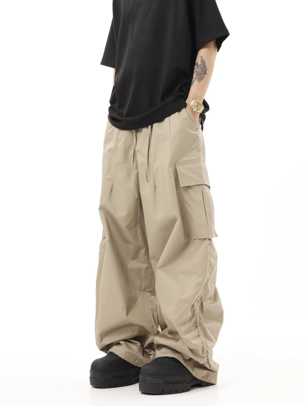 

American Sle Retro Hiphop Khaki Workwear Pants Casual Lengthened Soldier Leisure Trousers in Sle Straight Leg Trousers