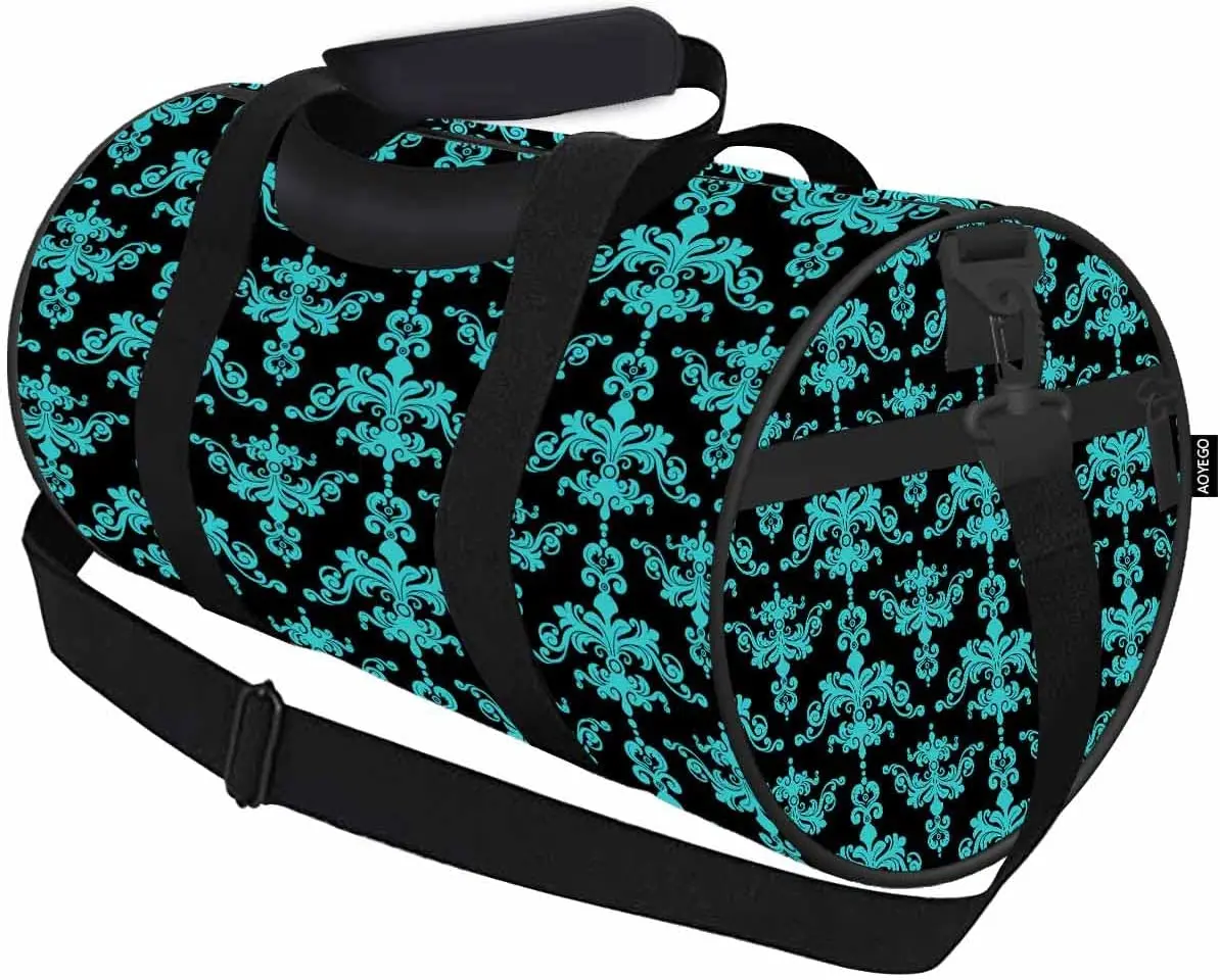 

Flower Duffle Bag Floral Design Unisex Sports & Travel Bag Lightweight Weekender Overnight Bag Black Blue