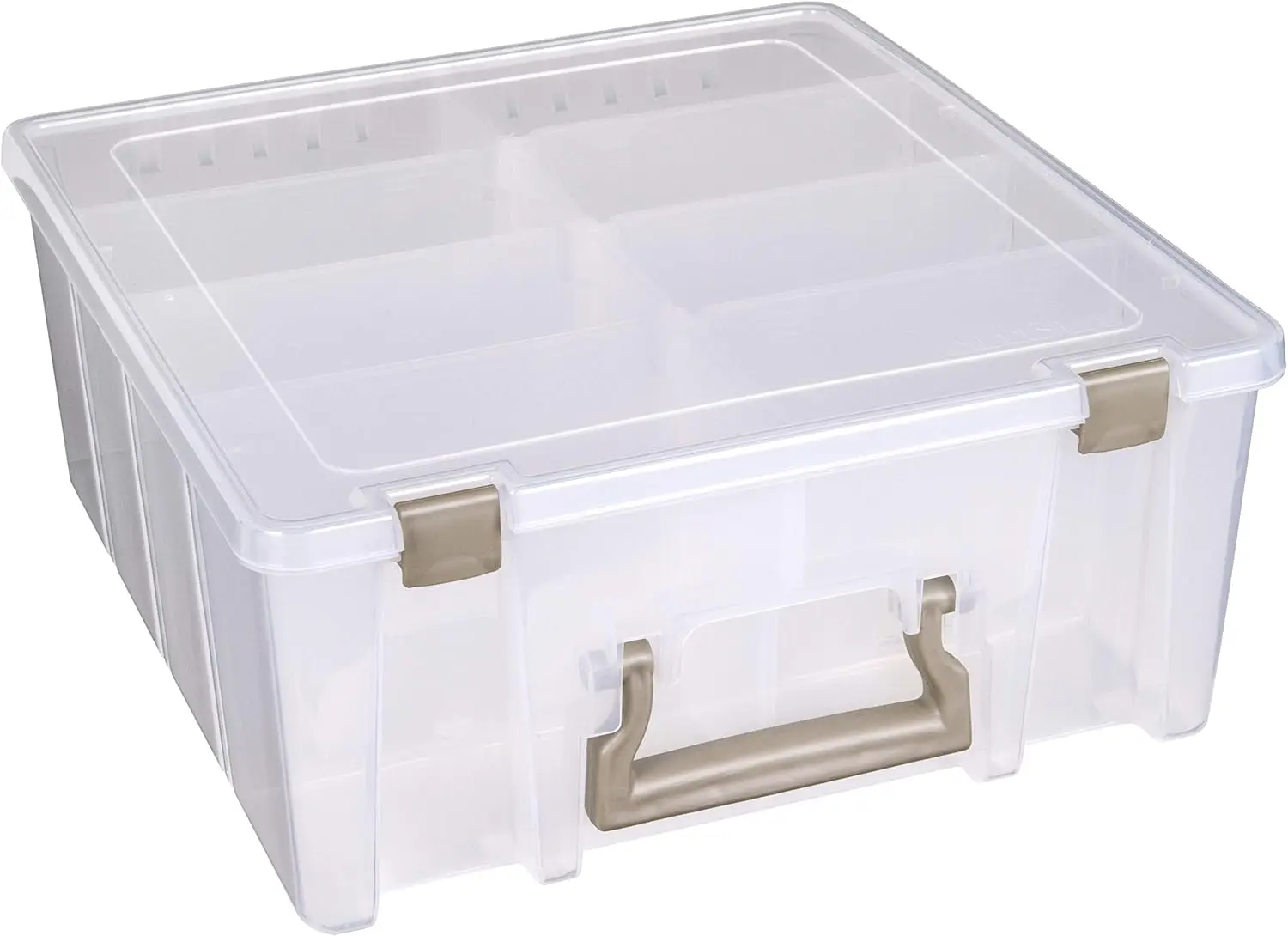 

6990ZZ Super Satchel Double Deep 3-Pack, Portable Art & Craft Organizers with Handles, [3] Plastic Storage Cases, Clear & Gold