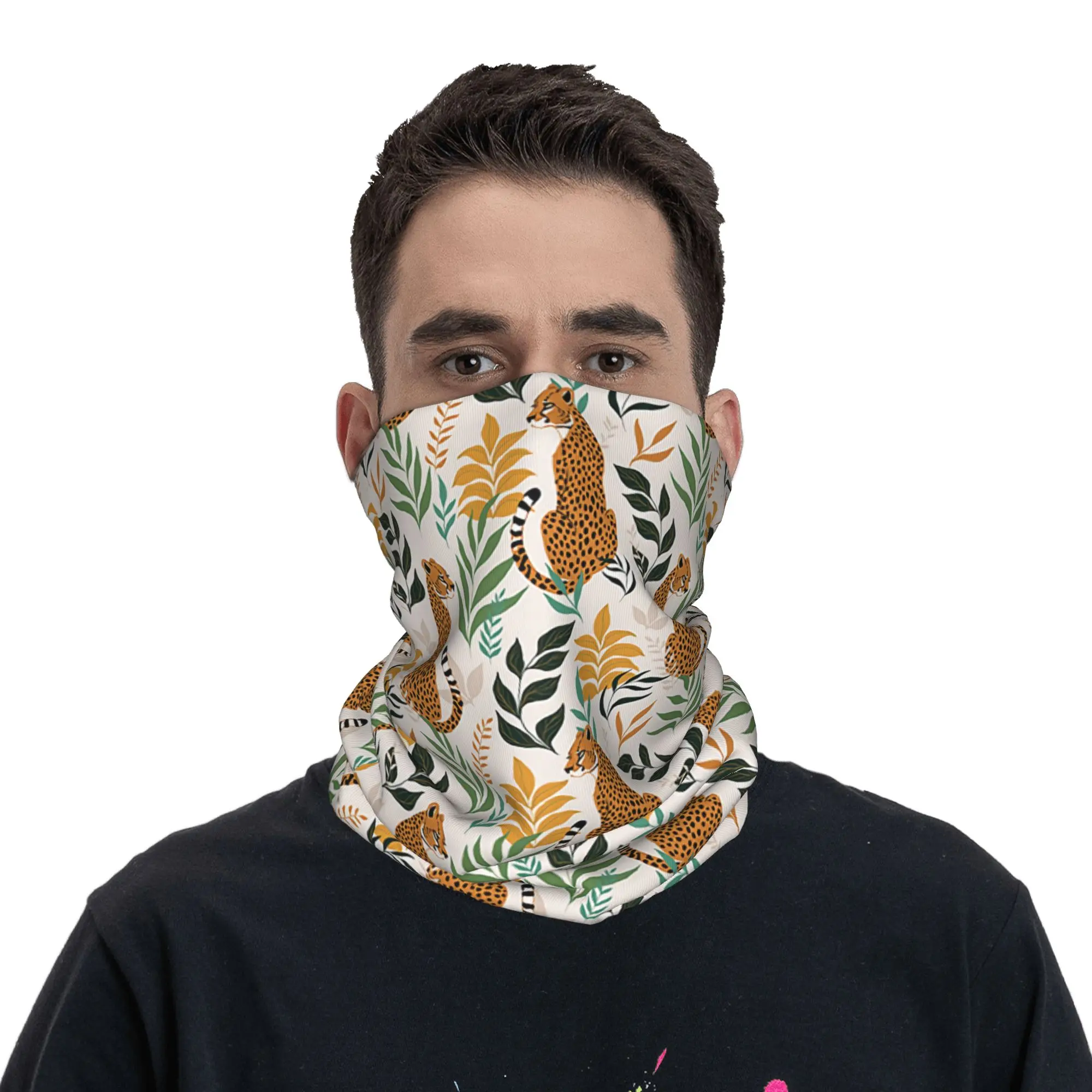 Wild Cheetahs Pattern  Bandana Winter Neck Warmer Women Windproof Wrap Face Scarf for Hiking  Gaiter Headband