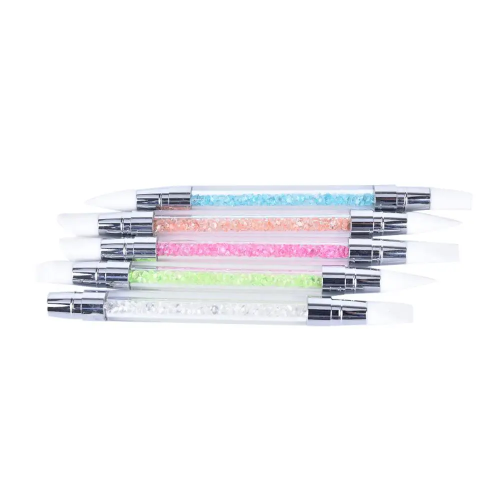 Nail Carving Brushes Silicone Head Clear Acrylic Tube Crystal Rhinestone Pink Multifunctional Soft Carving Flowers Patterns