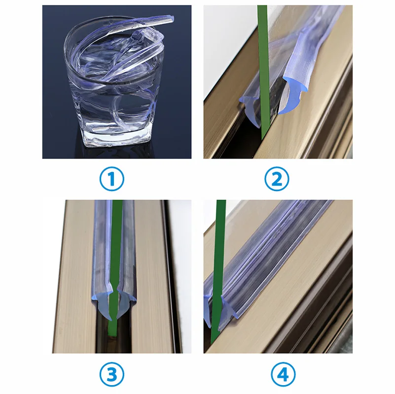 1Pc 1M Glass Window PVC Transparent fixed Seal Dustproof Sound insulation Bathroom door Weatherstrip Home Hardware Sealing strip