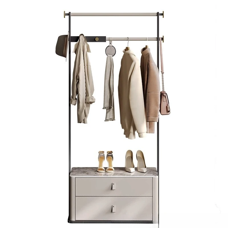 

Italian light luxury rock slab coat rack bedroom premium stainless steel storage