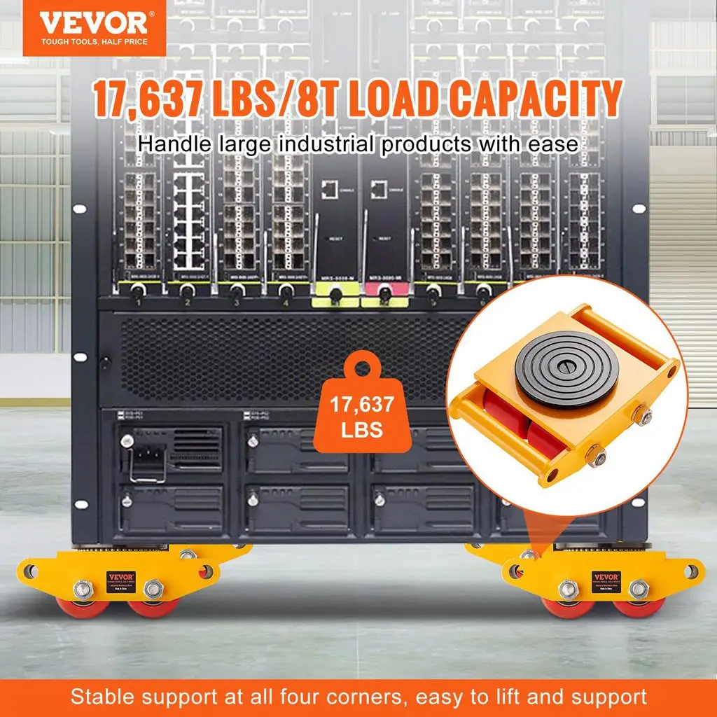 VEVOR 4PCS Machinery Skate Dolly, 17637 LBS/8T Industrial Machinery Mover