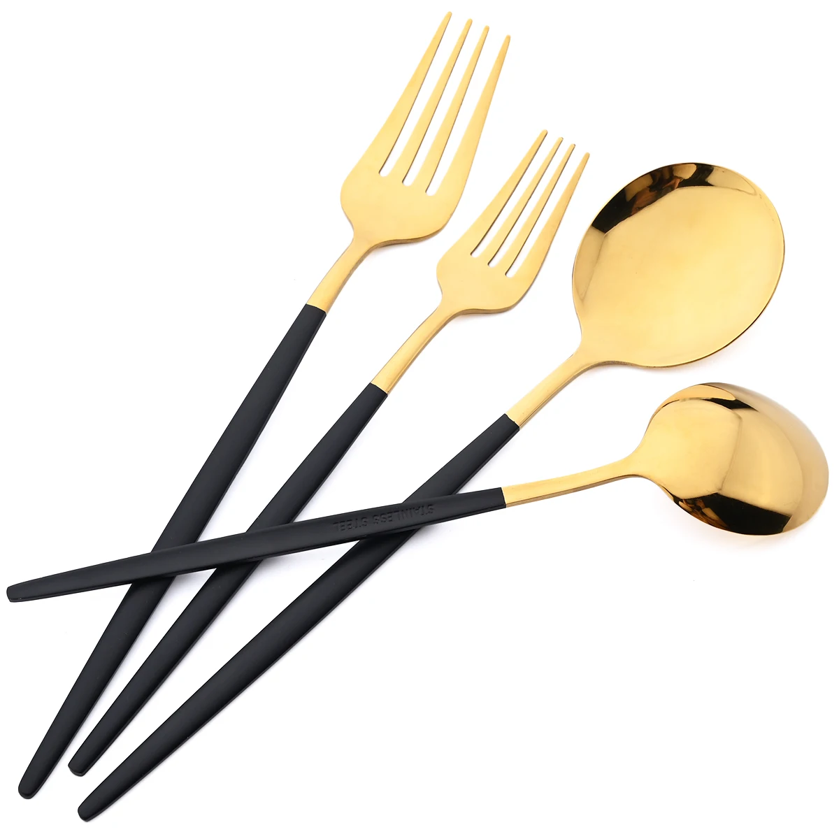 36Pcs Black Gold Cutlery Set Knives Dessert Fork Coffee Spoon Dinnerware Flatware Stainless Steel Silverware Party Tableware Set